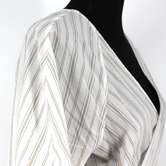 A.L.C. Enzo White Poplin Cotton Stripe Long Sleeve Wrap Dress 10 NEW Mini V-Neck - Picture 2 of 9